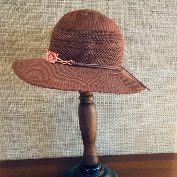 🌟HP🌟NWOT Packable Wide Brim Brown Knit & Seed Bead Band Hat by San Diego Hat Co. - Picture 6 of 15